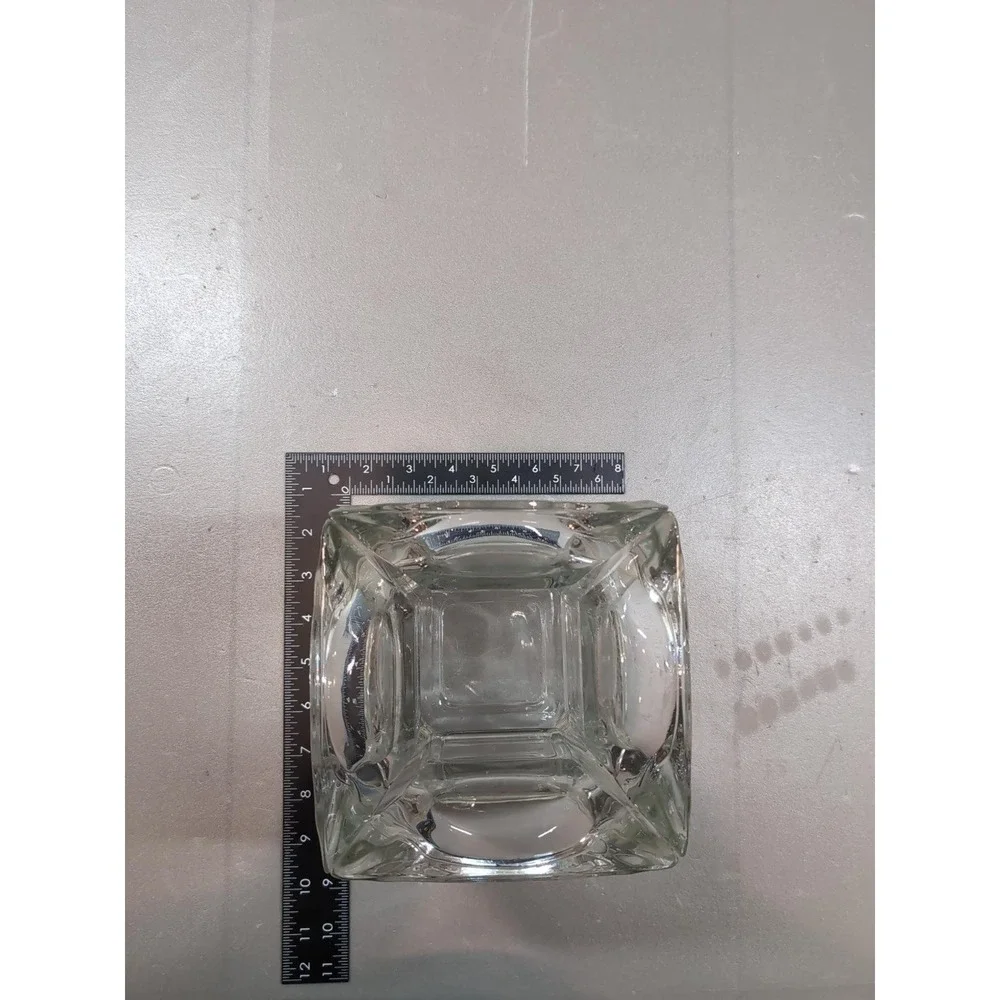 Handmade Glass Ashtray Cube Heavy Clear Glass Square Decorative Vessel 4x4x4
